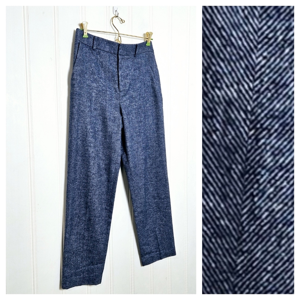 Club Monaco Wool Blend Pants Womens Blue Herringbone Career Trousers Size 0